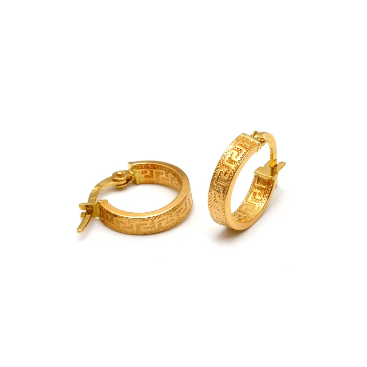 Real Gold Petite Maze Hoop Round Small Clip Earrings - Style 6322, Design E1784