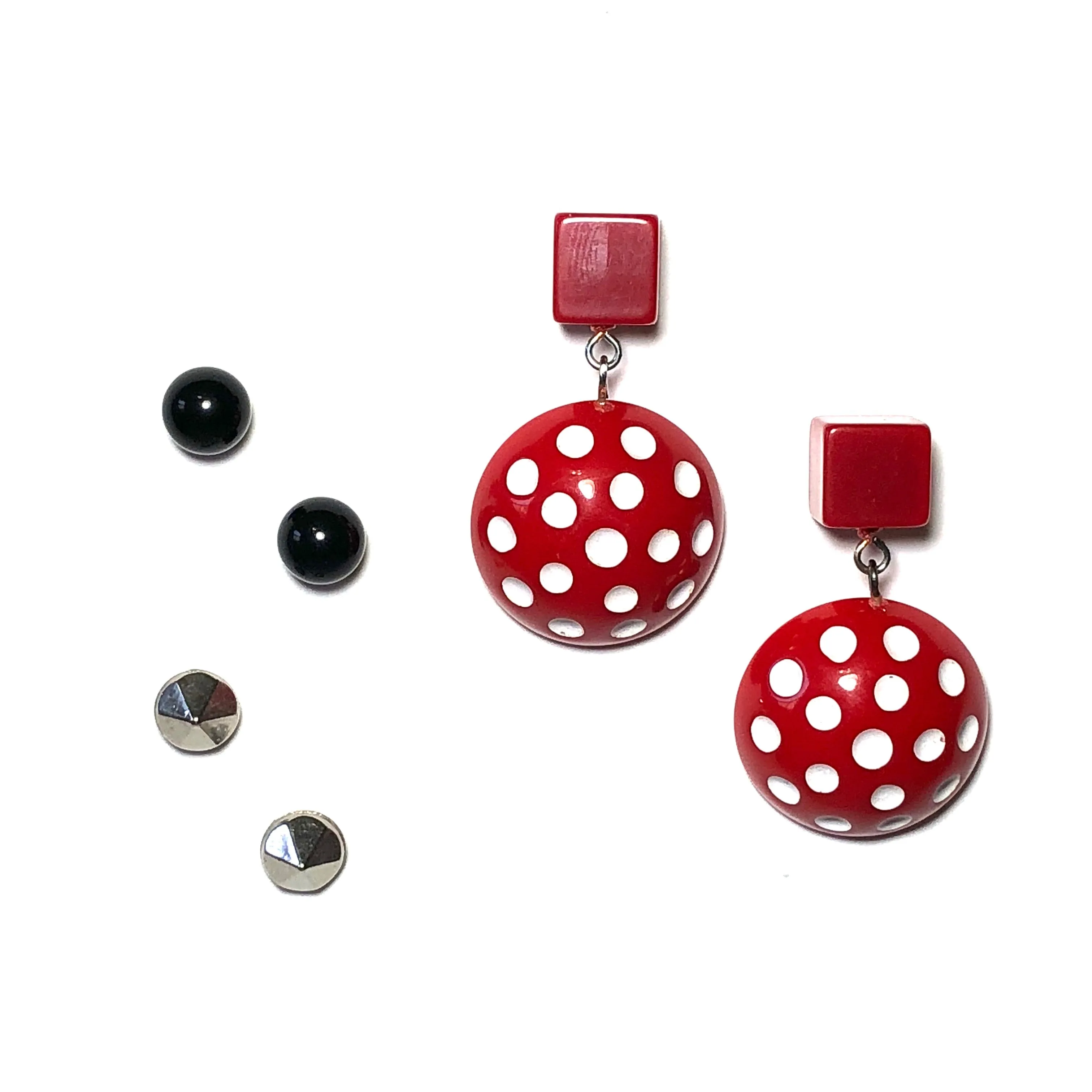 Red Black and White Retro Stud Earrings | Pin Up Girl Emergency Earring Kit