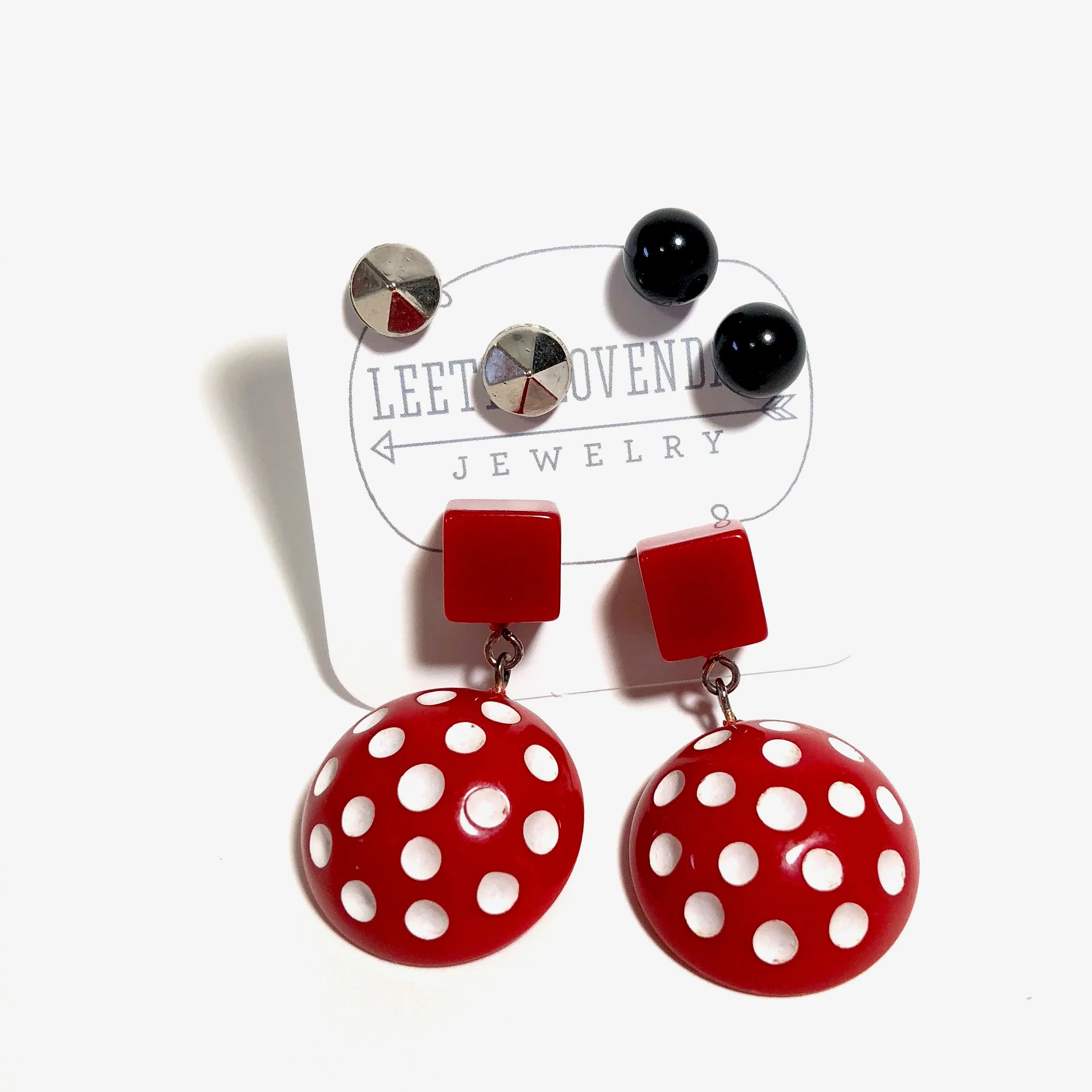 Red Black and White Retro Stud Earrings | Pin Up Girl Emergency Earring Kit