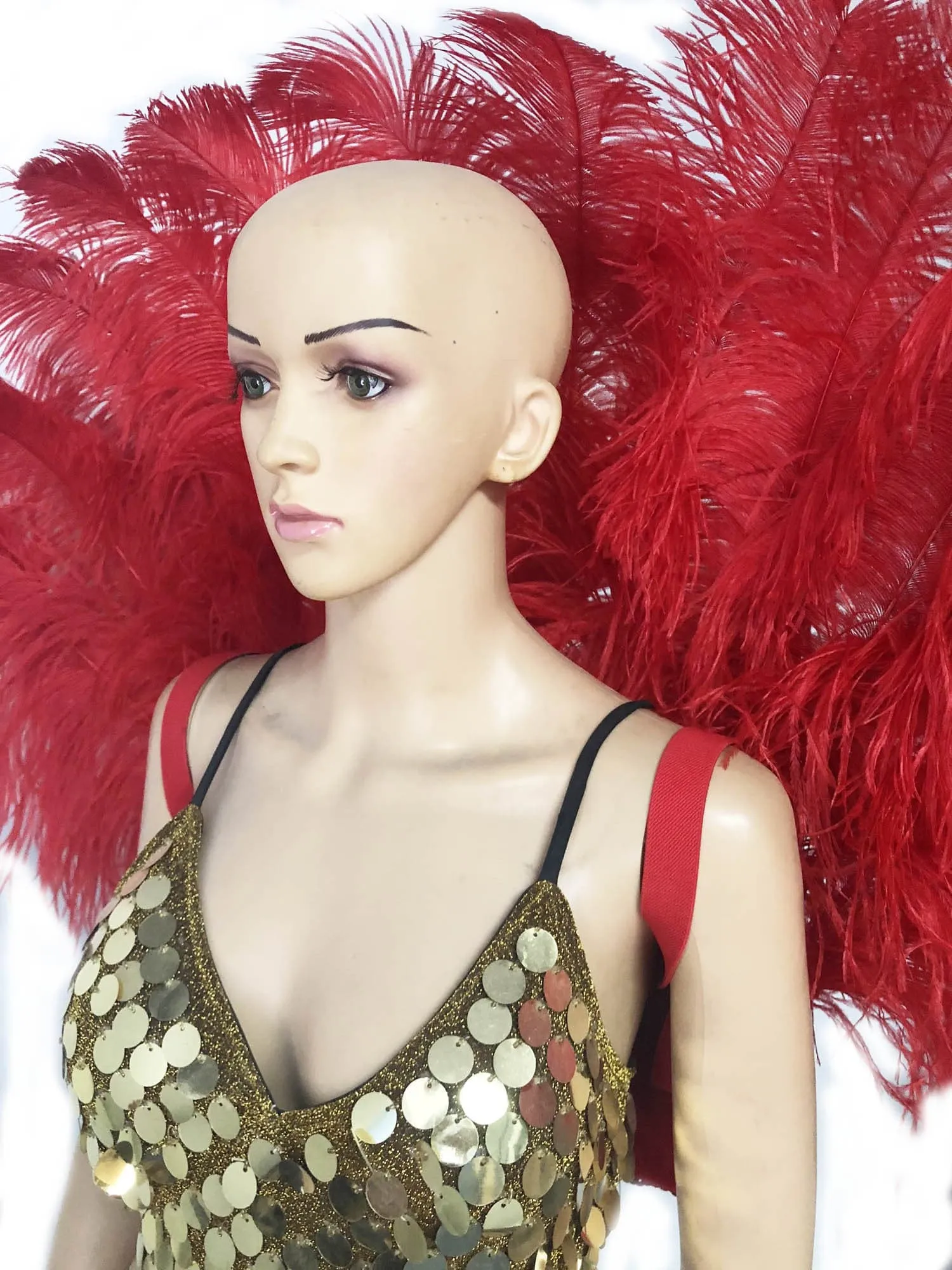 Red Open Majestic Style Ostrich Feather backpiece