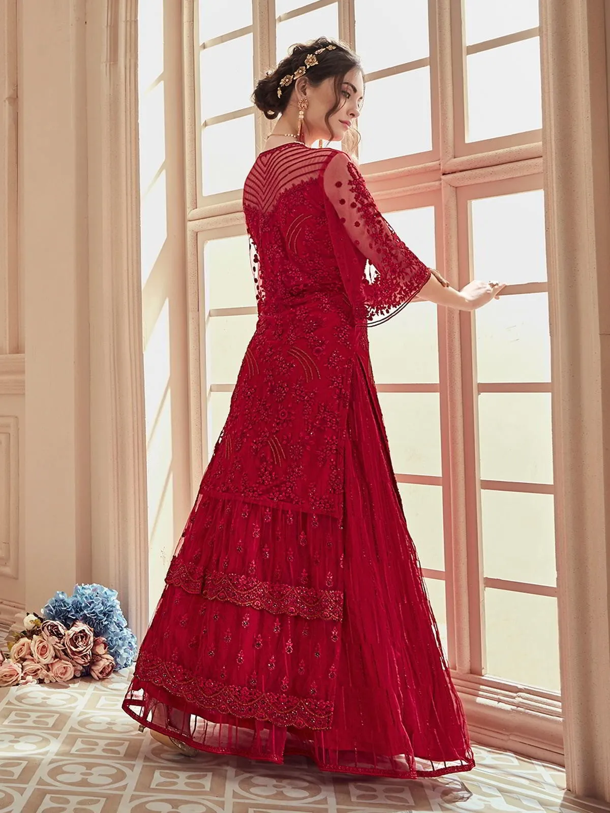 Red Rouge Thread Embroidered Designer Lehenga Suit