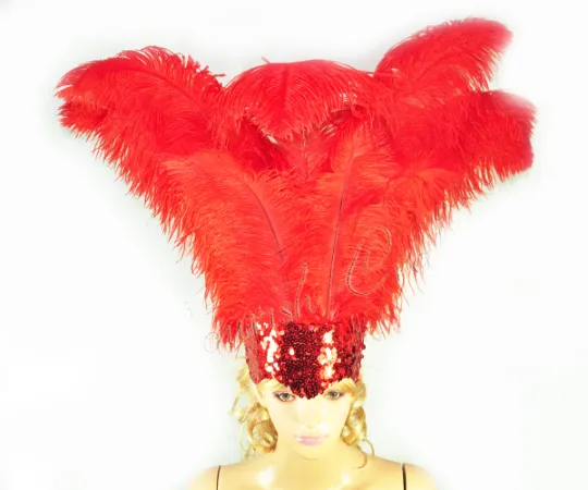 Red Showgirl Open Face Ostrich feather Headdress