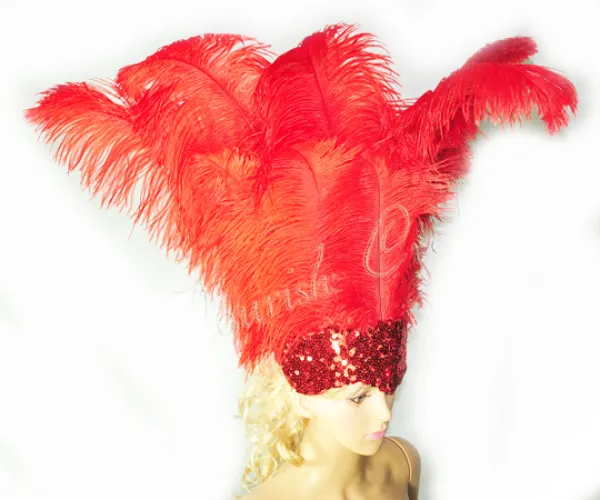 Red Showgirl Open Face Ostrich feather Headdress