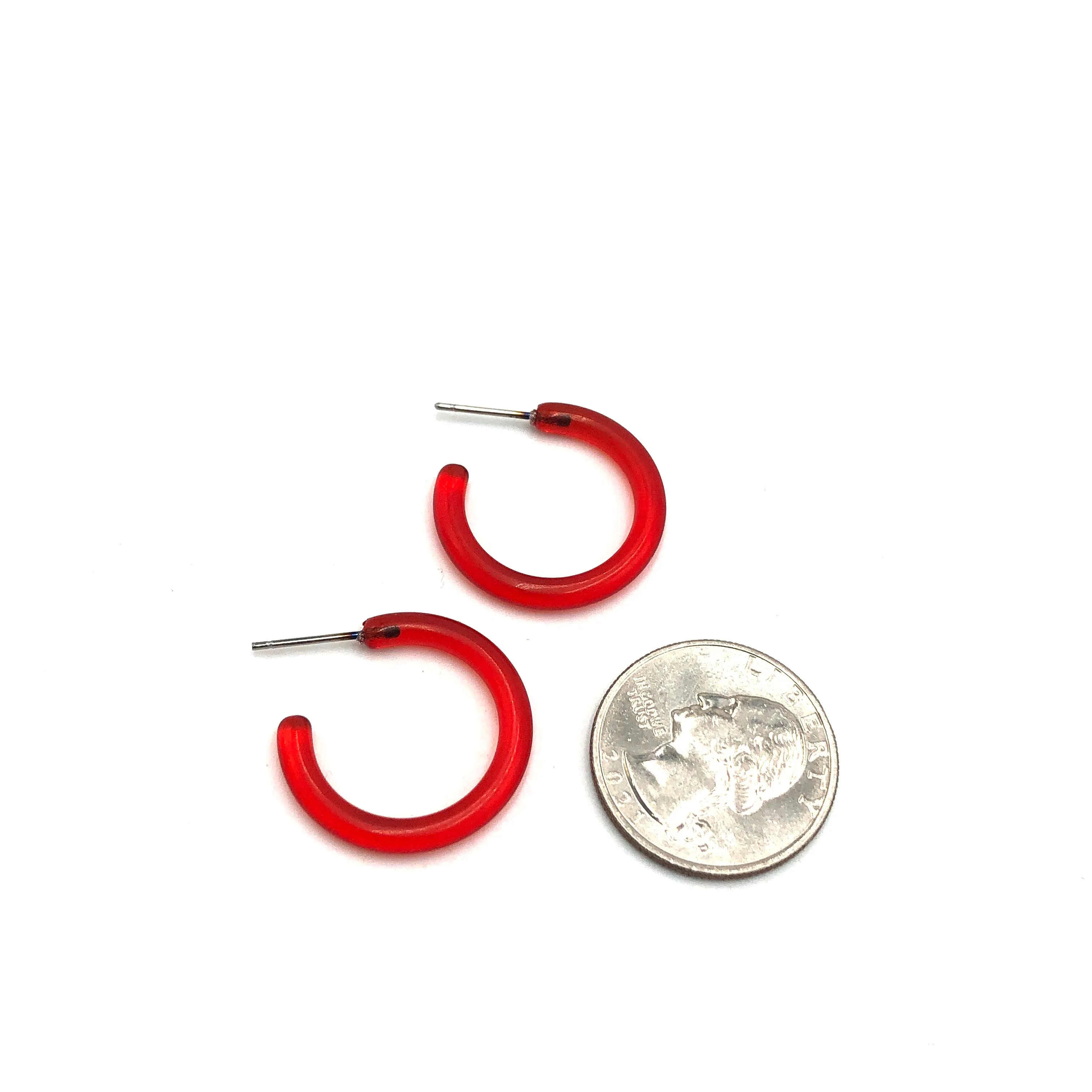 Red Small Jelly Tube Hoop Earrings -1"