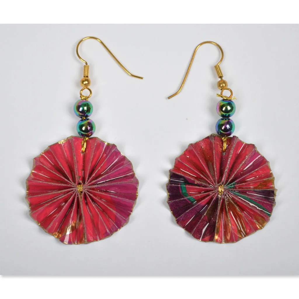 Red/Purple/Gold Fan Earrings