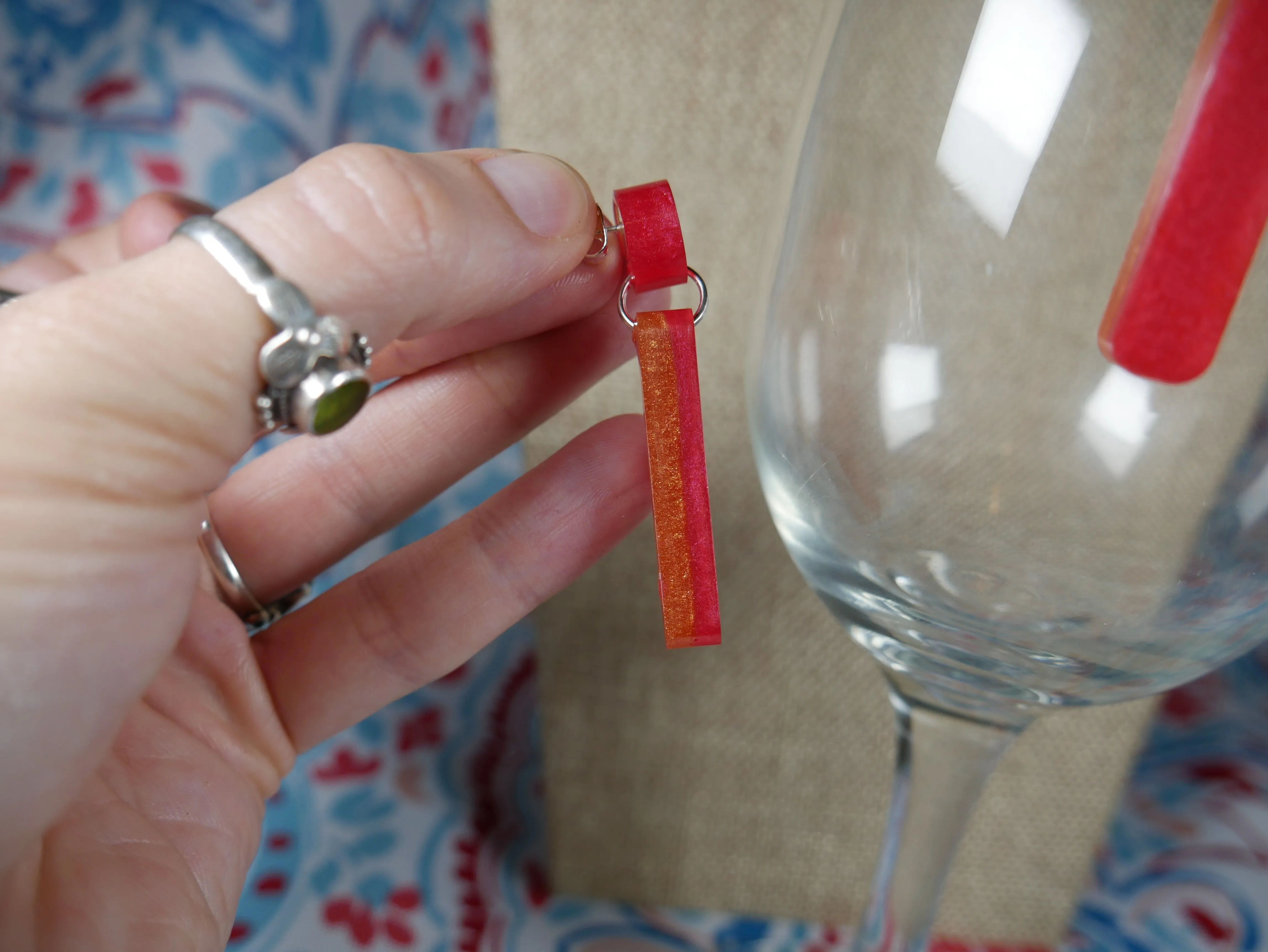 Resin Red and Copper Colored Earrings