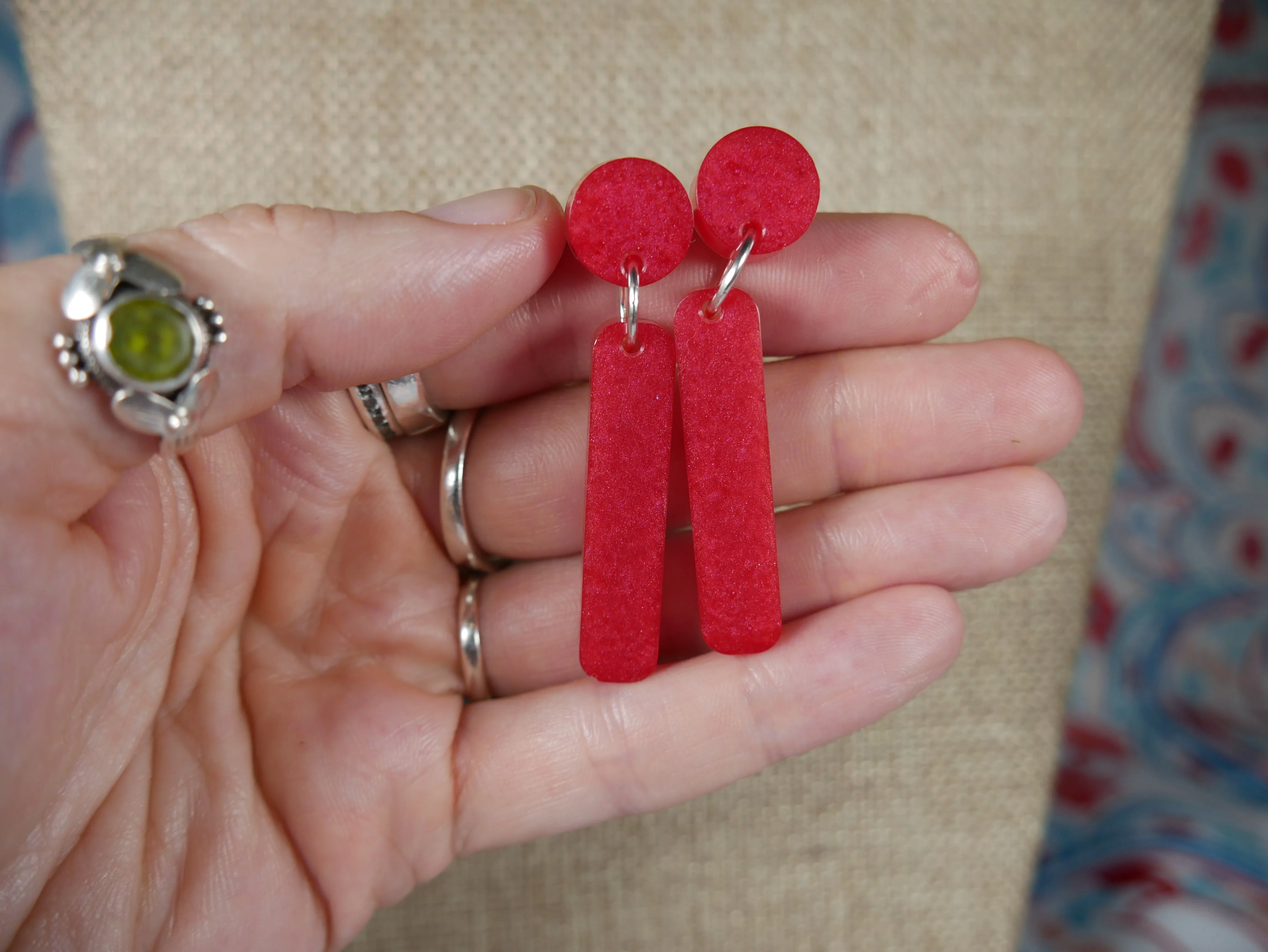 Resin Red and Copper Colored Earrings