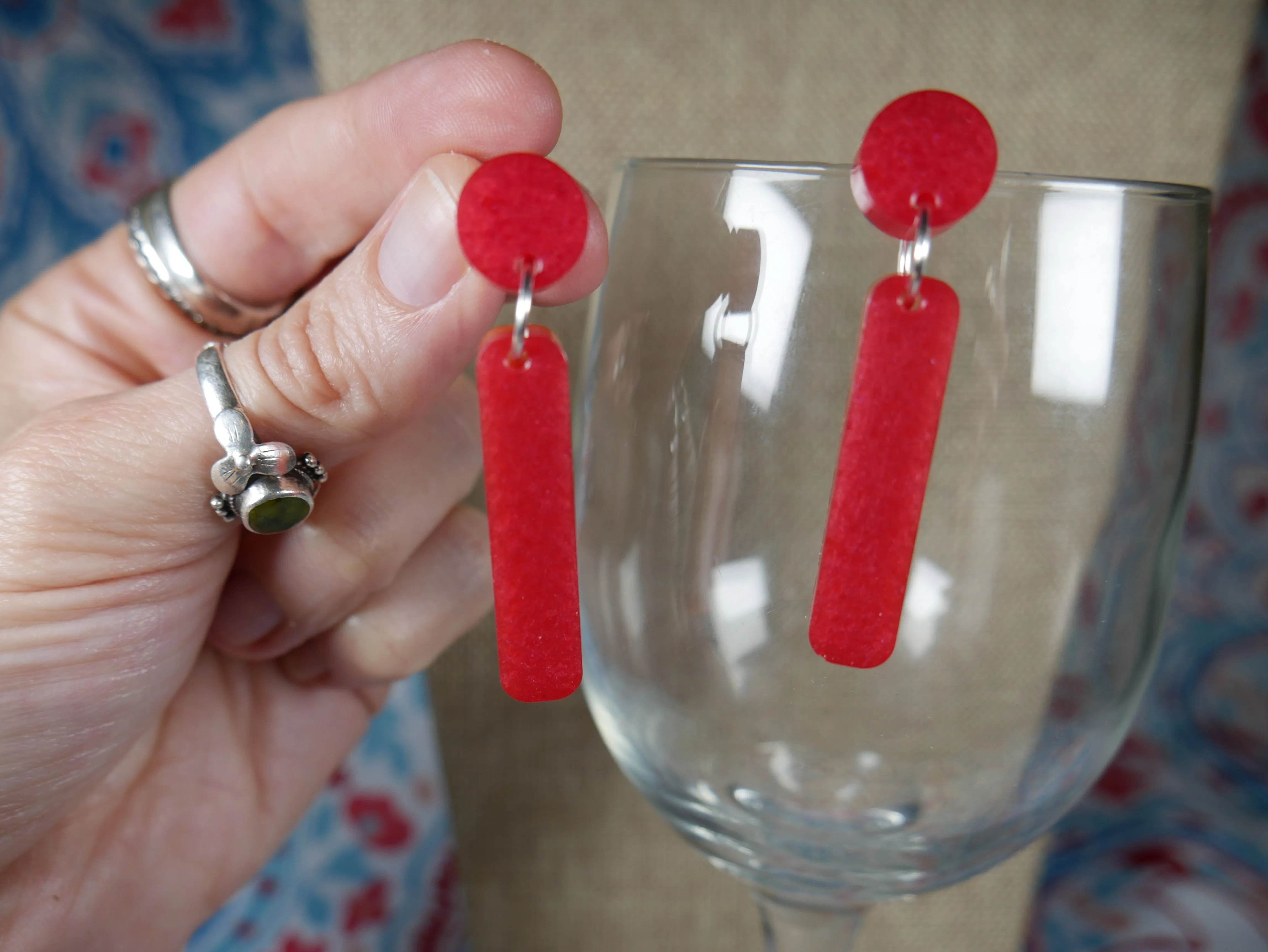 Resin Red and Copper Colored Earrings