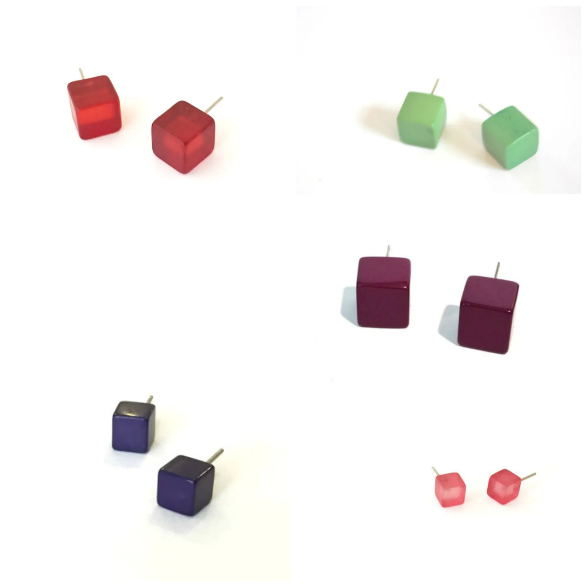 Ruby Red Frosted Midi Cube Stud Earrings