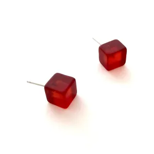 Ruby Red Frosted Midi Cube Stud Earrings