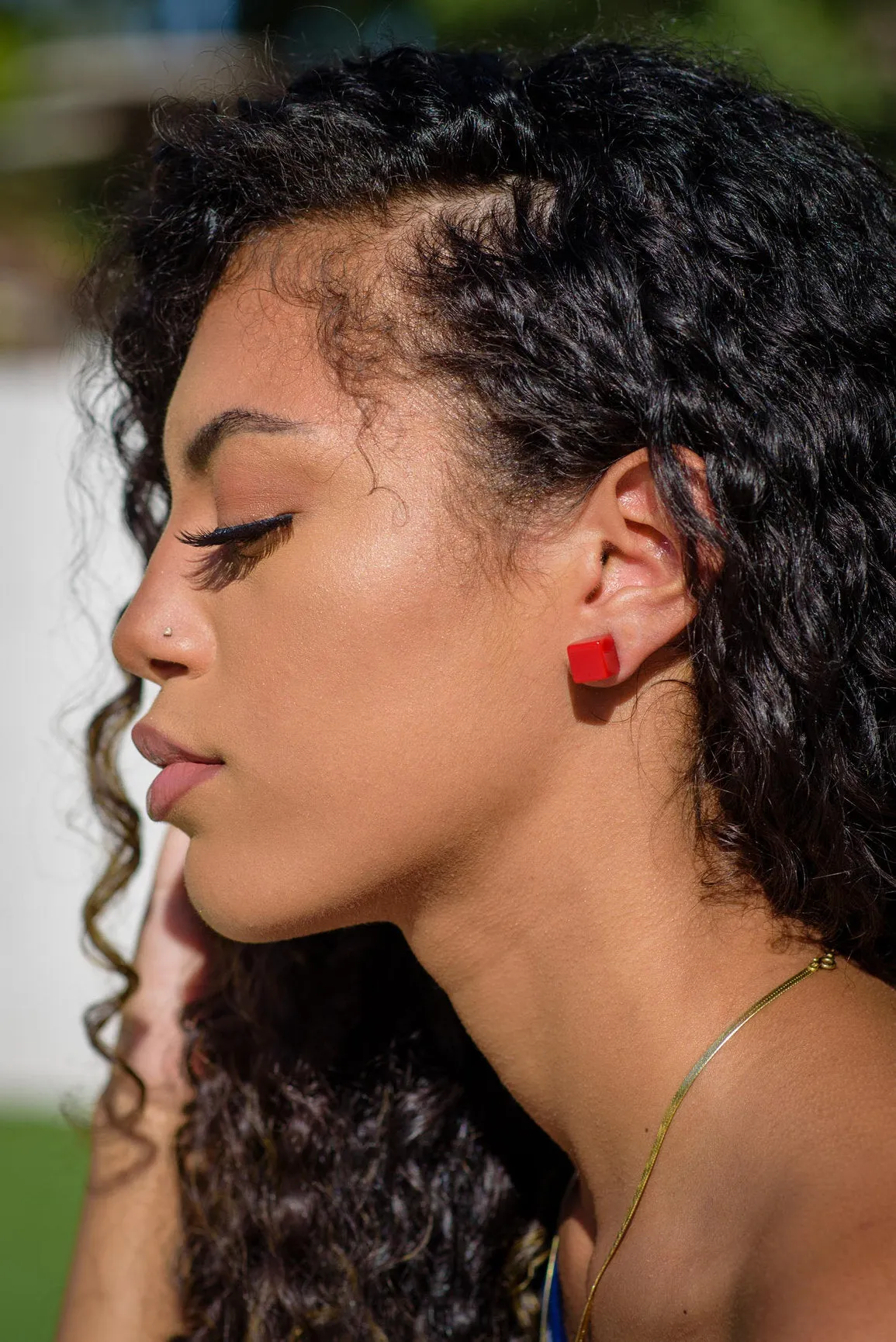 Ruby Red Frosted Midi Cube Stud Earrings