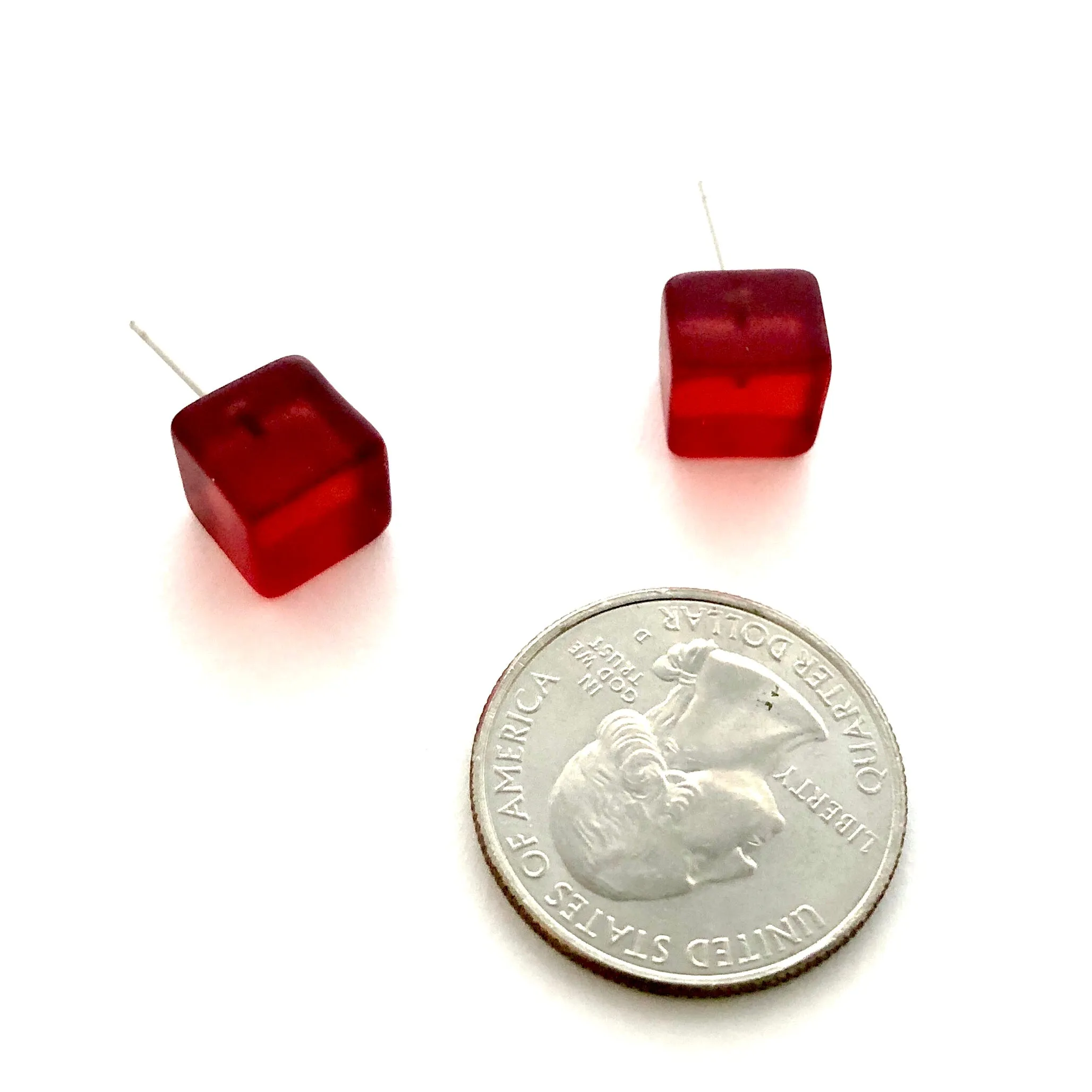 Ruby Red Frosted Midi Cube Stud Earrings