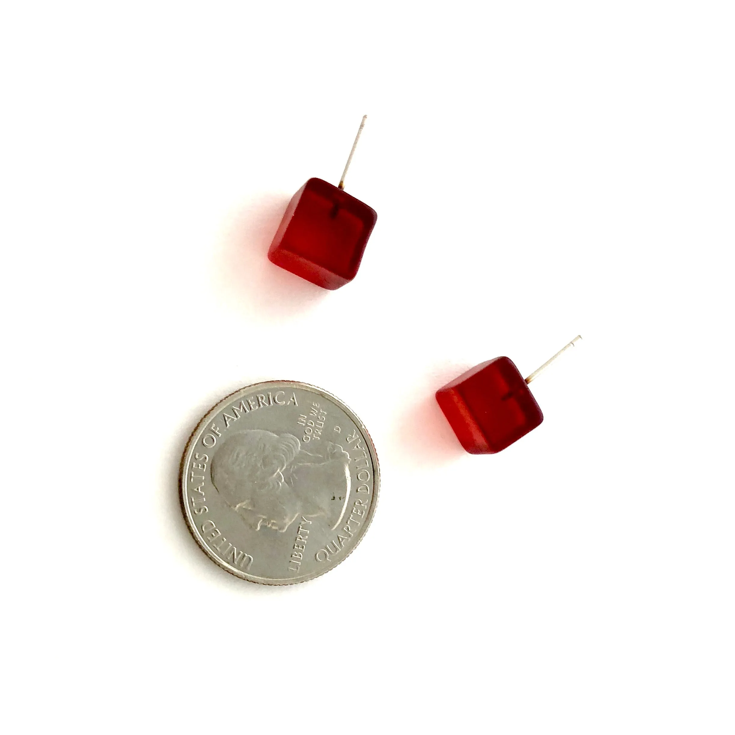 Ruby Red Frosted Midi Cube Stud Earrings