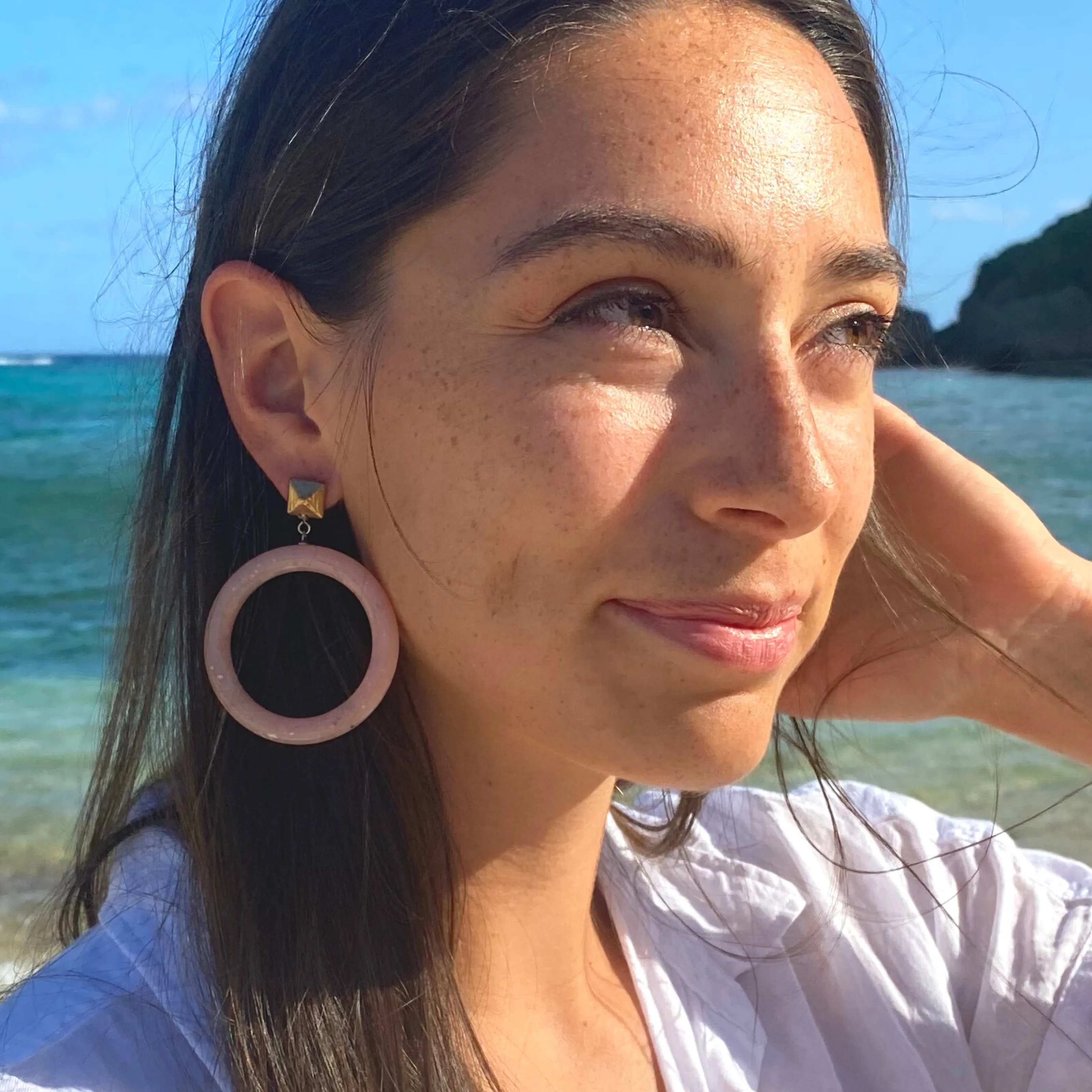 Rusty Red Speckled with Brass Nailhead Donut Drop Earrings