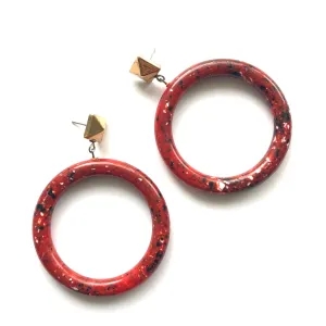 Rusty Red Speckled with Brass Nailhead Donut Drop Earrings