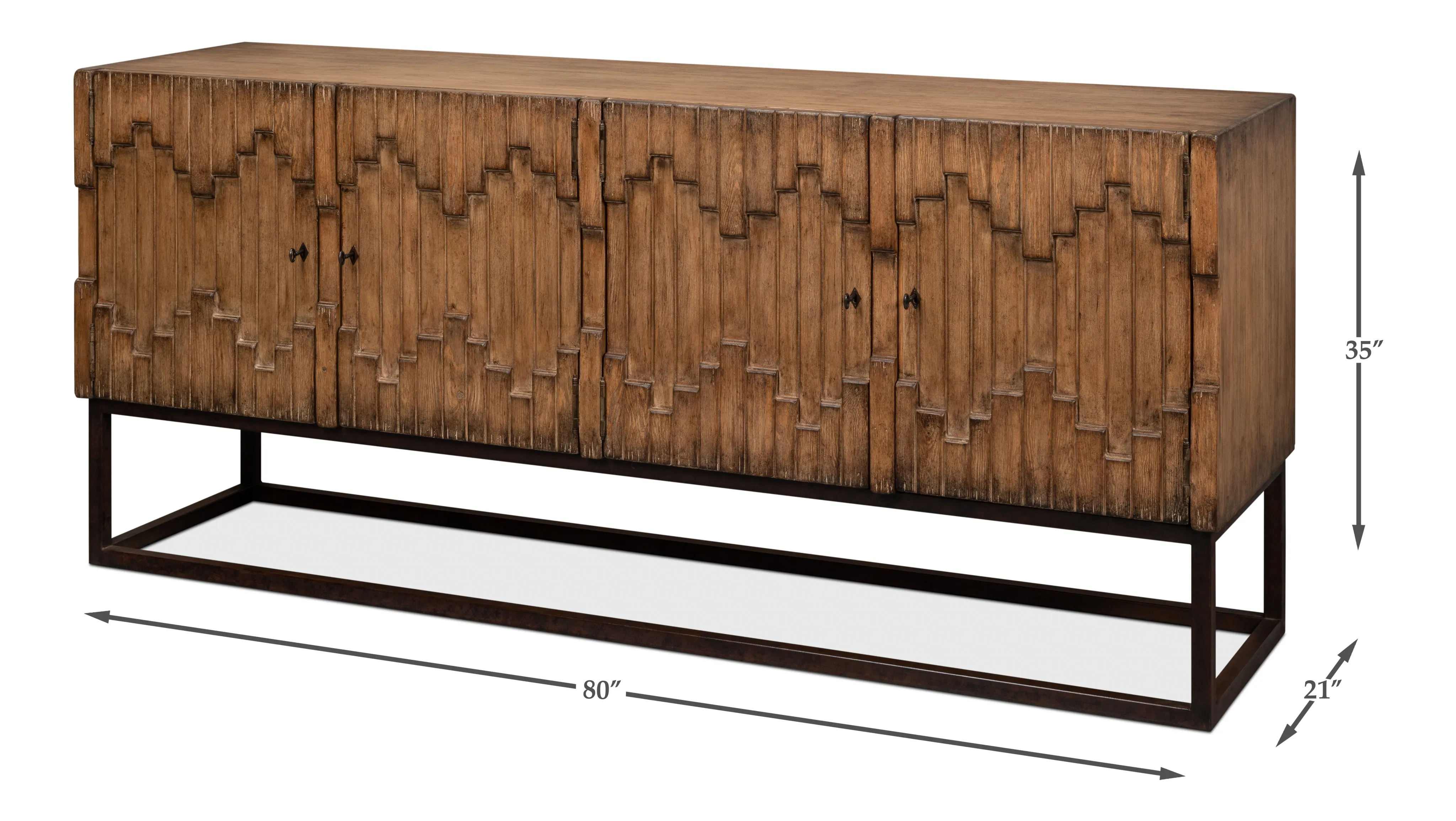 Sarreid - Aztec Sideboard On Stand  Brown - Brown - Eclectic