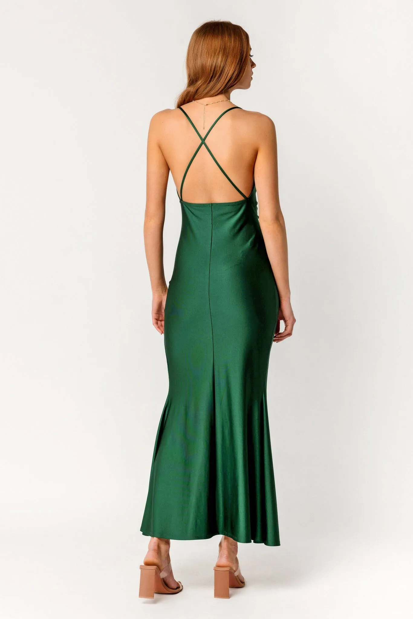 Satin Drape Neck Maxi Dress with Side Slit