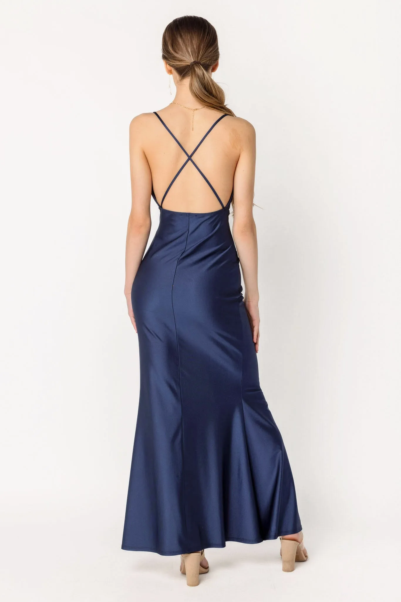 Satin Drape Neck Maxi Dress with Side Slit