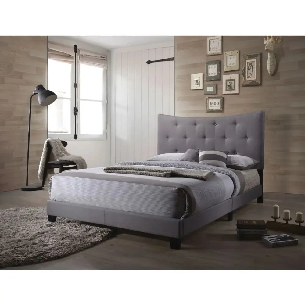 Saul Queen Bed w/Concave Headboard, Gray Fabric