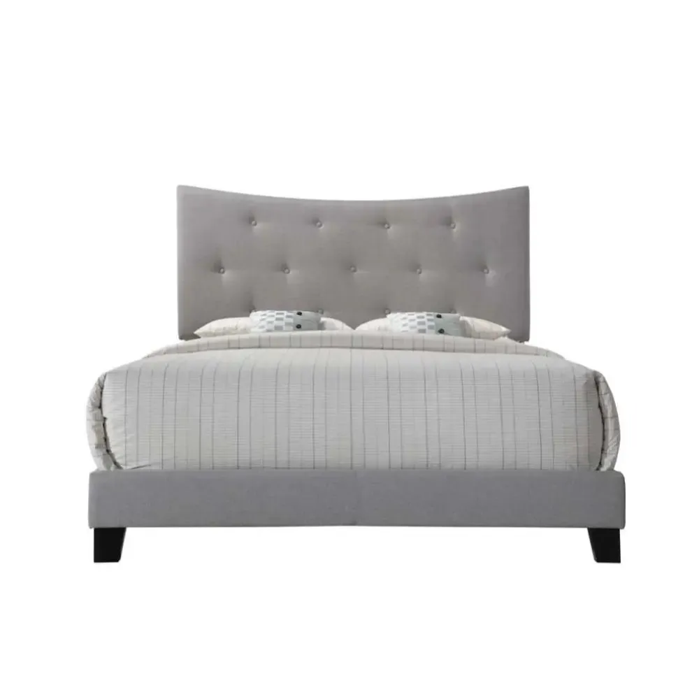 Saul Queen Bed w/Concave Headboard, Gray Fabric