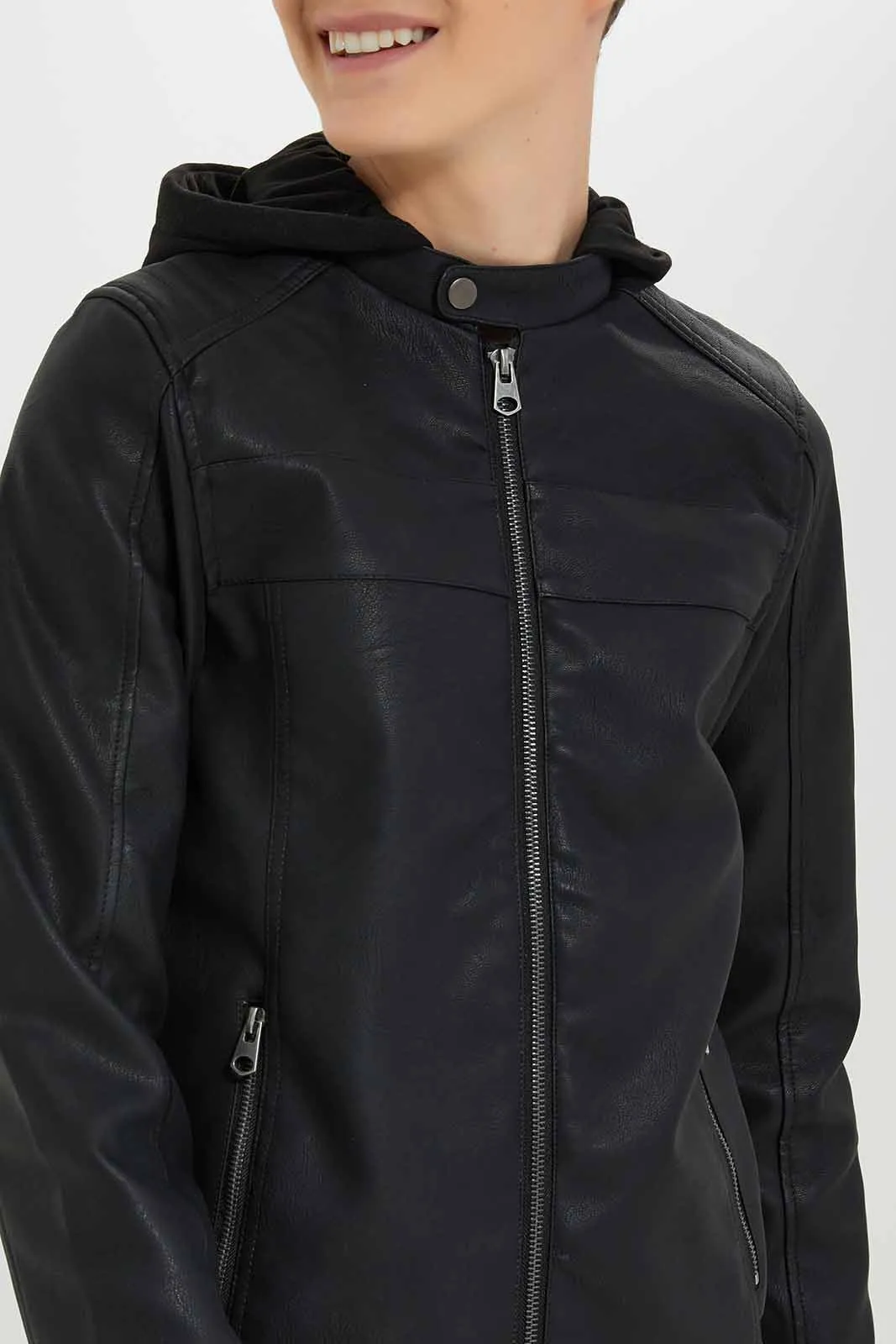 Senior Boys Black Embellished Zipper Jacket