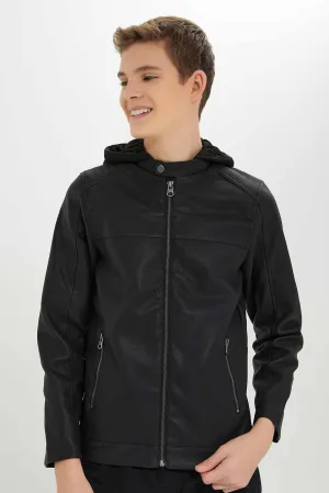 Senior Boys Black Embellished Zipper Jacket