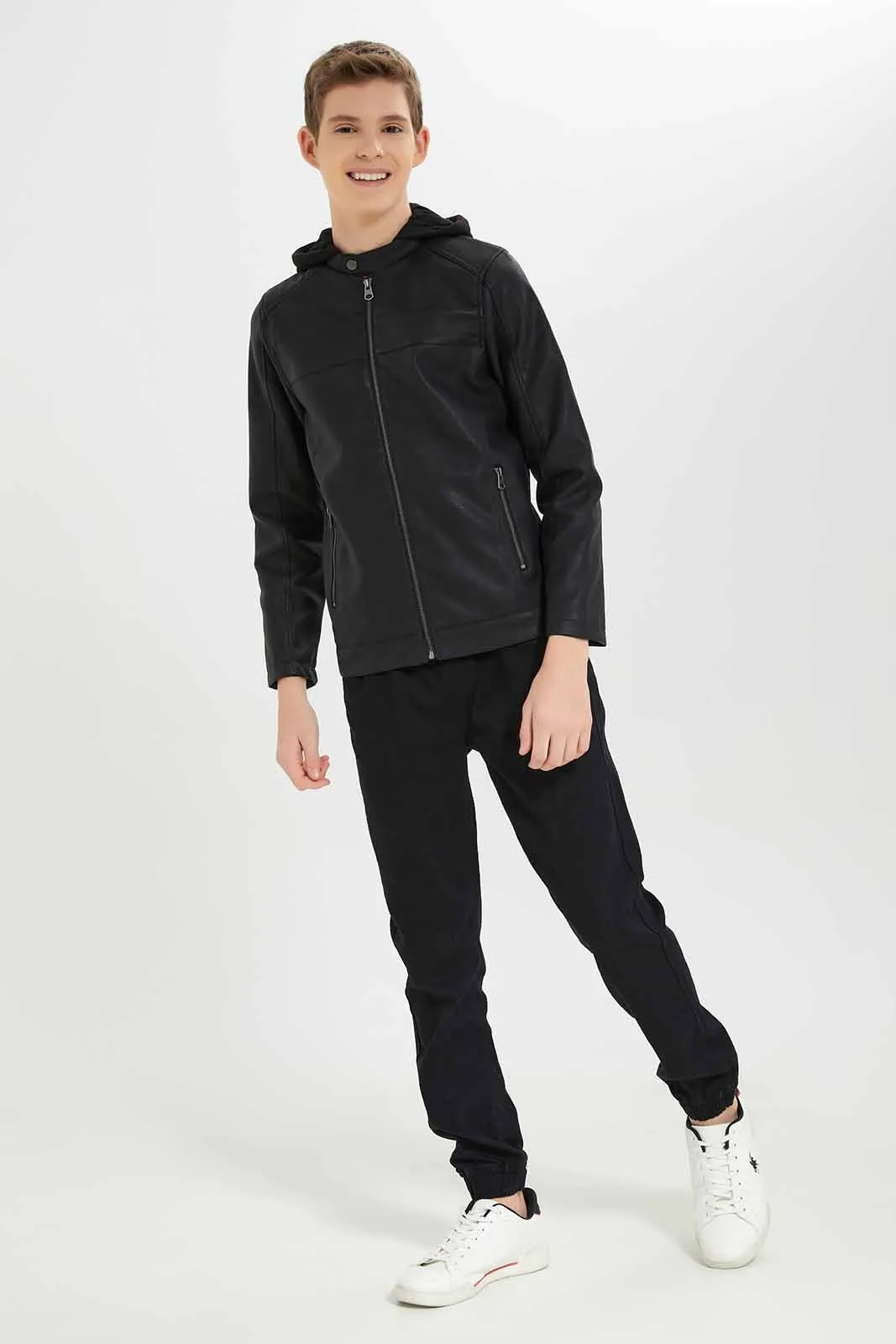 Senior Boys Black Embellished Zipper Jacket