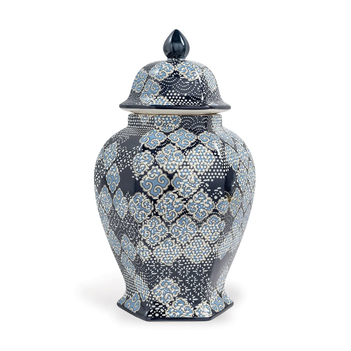 Shoal Bay Navy Blue/White Porcelain Hexagonal Lidded Jar