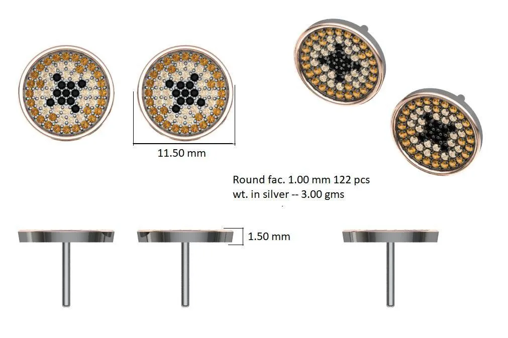 Silver Earring Gold Black Spinels, Brown and Champagne CZ