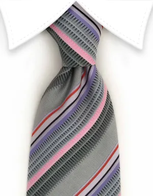 Silver, Pink, Purple & Lilac Striped Tie