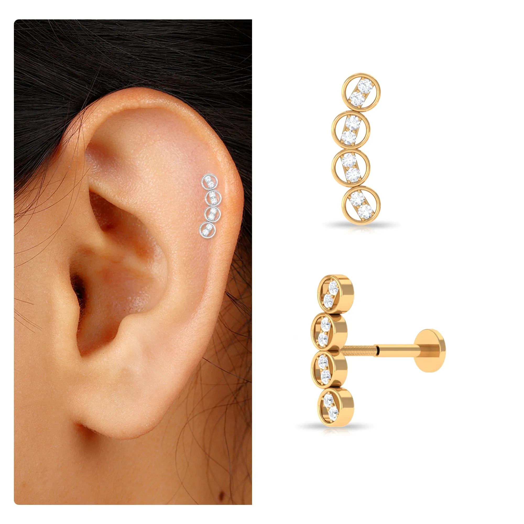 Simple Moissanite Gold Curved Helix Earring