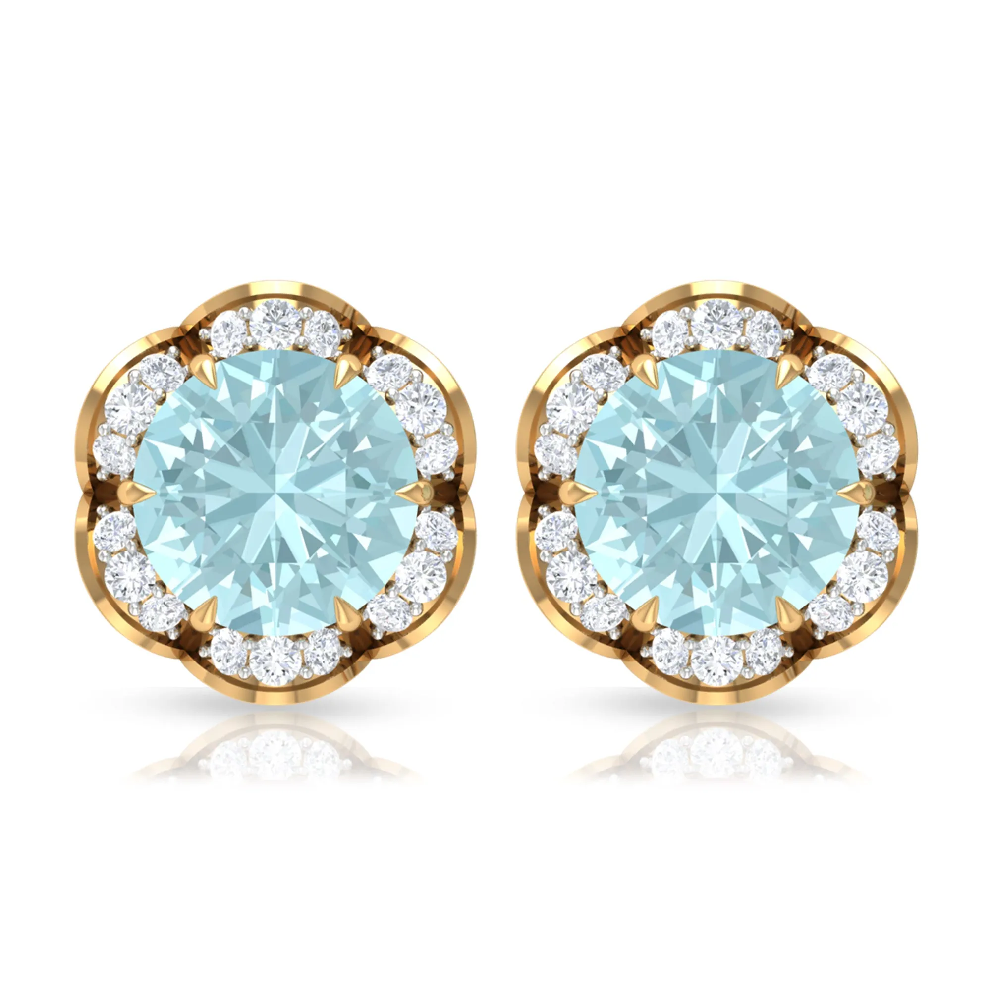 Sky Blue Topaz Flower Stud Earrings with Diamond