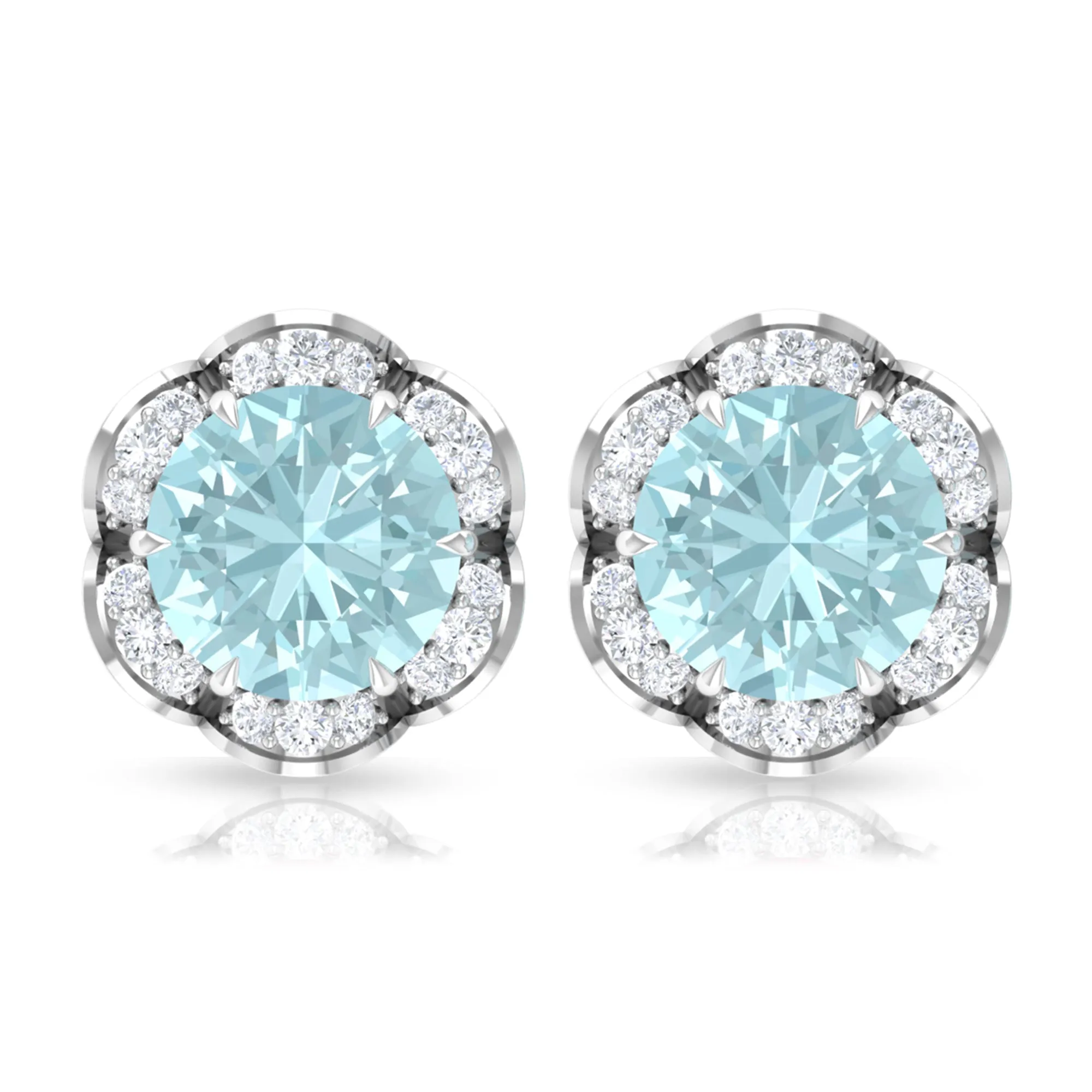 Sky Blue Topaz Flower Stud Earrings with Diamond