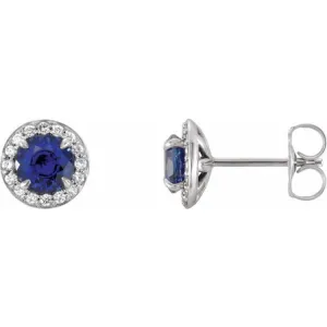 Sterling Silver 3.5 mm Lab-Grown Blue Sapphire & 1/8 CTW Natural Diamond Earrings