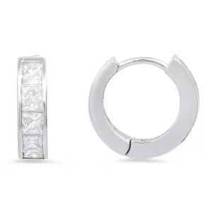 Sterling Silver Petite Princess-cut Huggy Hoop Earrings