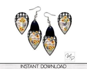 Sunflower Upside Down Teardrop PNG Design BUNDLE for Sublimation of Earrings with Leather, Digital Download