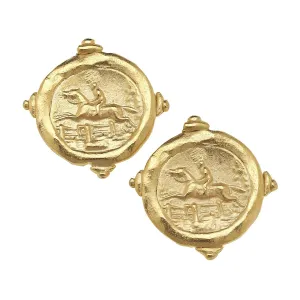 Susan Shaw Handcast Equestrian Intaglio Clip-On Earrings