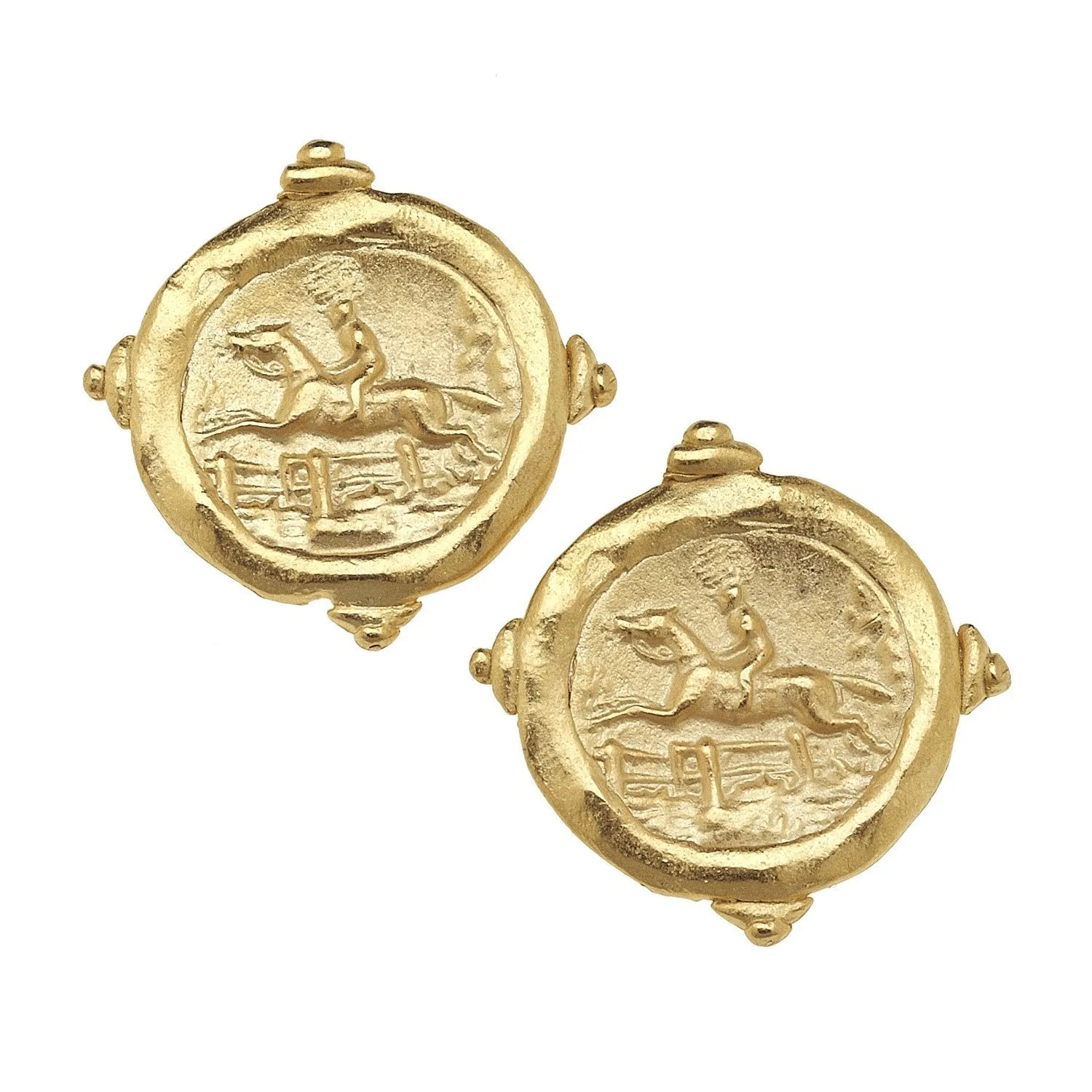 Susan Shaw Handcast Equestrian Intaglio Clip-On Earrings