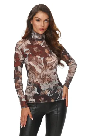 TEEK - Printed Stretch Turtleneck Blouse