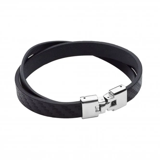 Textured Plain Recycled Leather Bracelet Steel Clasp Bracelet B5376