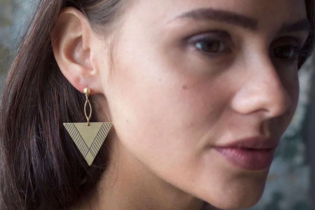 Triangle Earring - Brass Earring - Dangle Earrings - Drop Earring - Geometric Earrings - Earrings For Women - Minimal Earring - Nickel Free