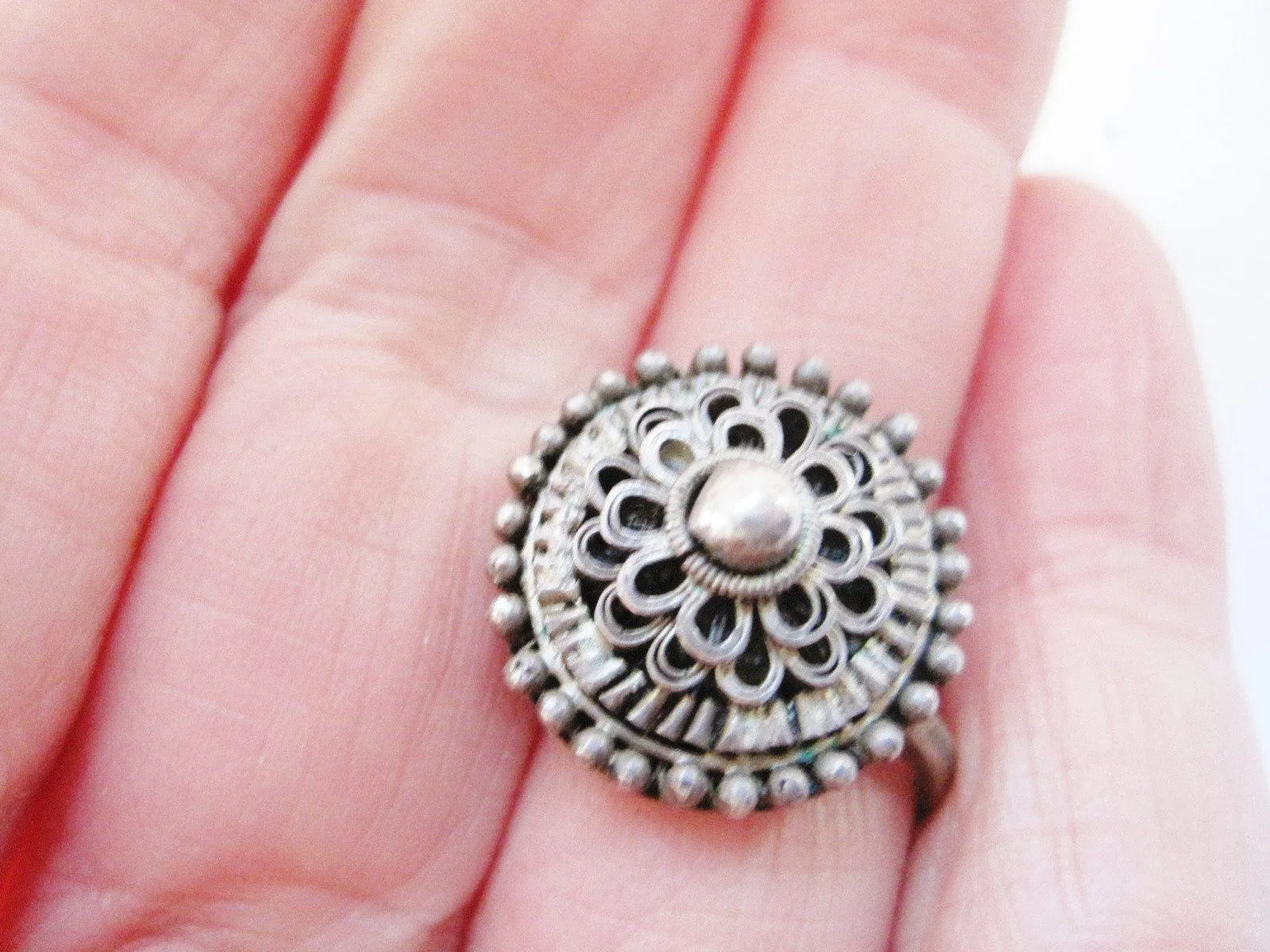 Vintage Silver Turkish Button Clip On Earrings