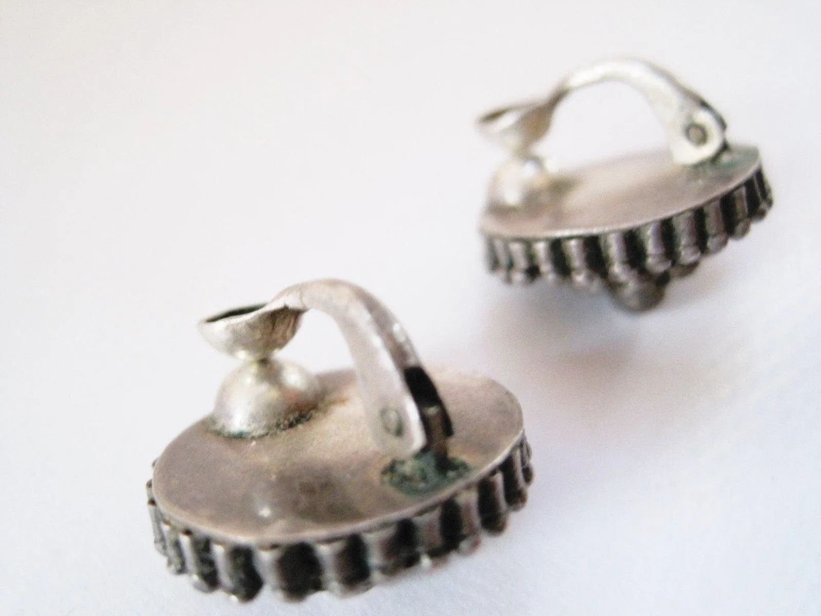 Vintage Silver Turkish Button Clip On Earrings