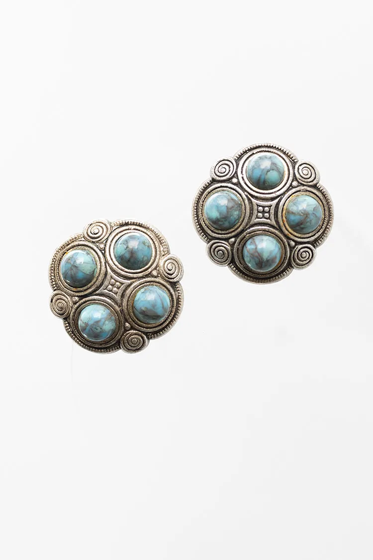 Vintage Turquoise and Silver Clip-On Earrings