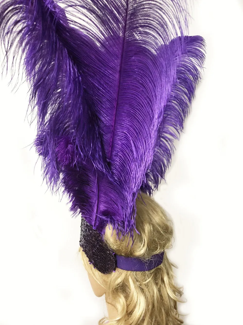 Violet Showgirl Open Face Ostrich feather Headdress