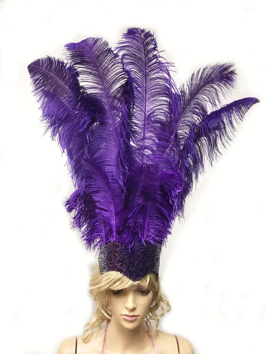 Violet Showgirl Open Face Ostrich feather Headdress