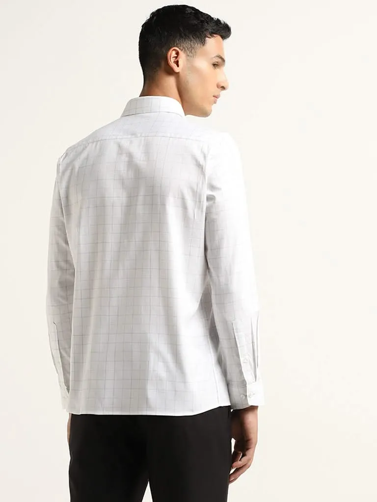 WES Formals White Checkered Slim-Fit Cotton Shirt