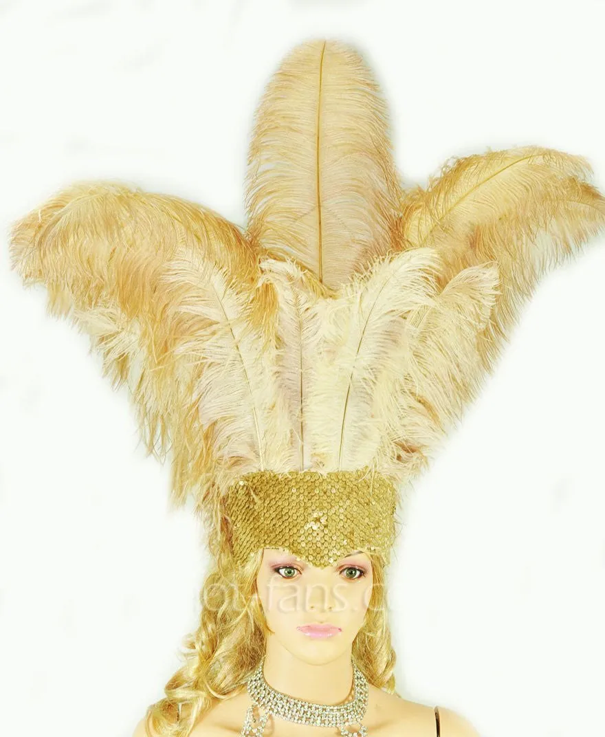 Wheat Showgirl Open Face Ostrich feather Headdress