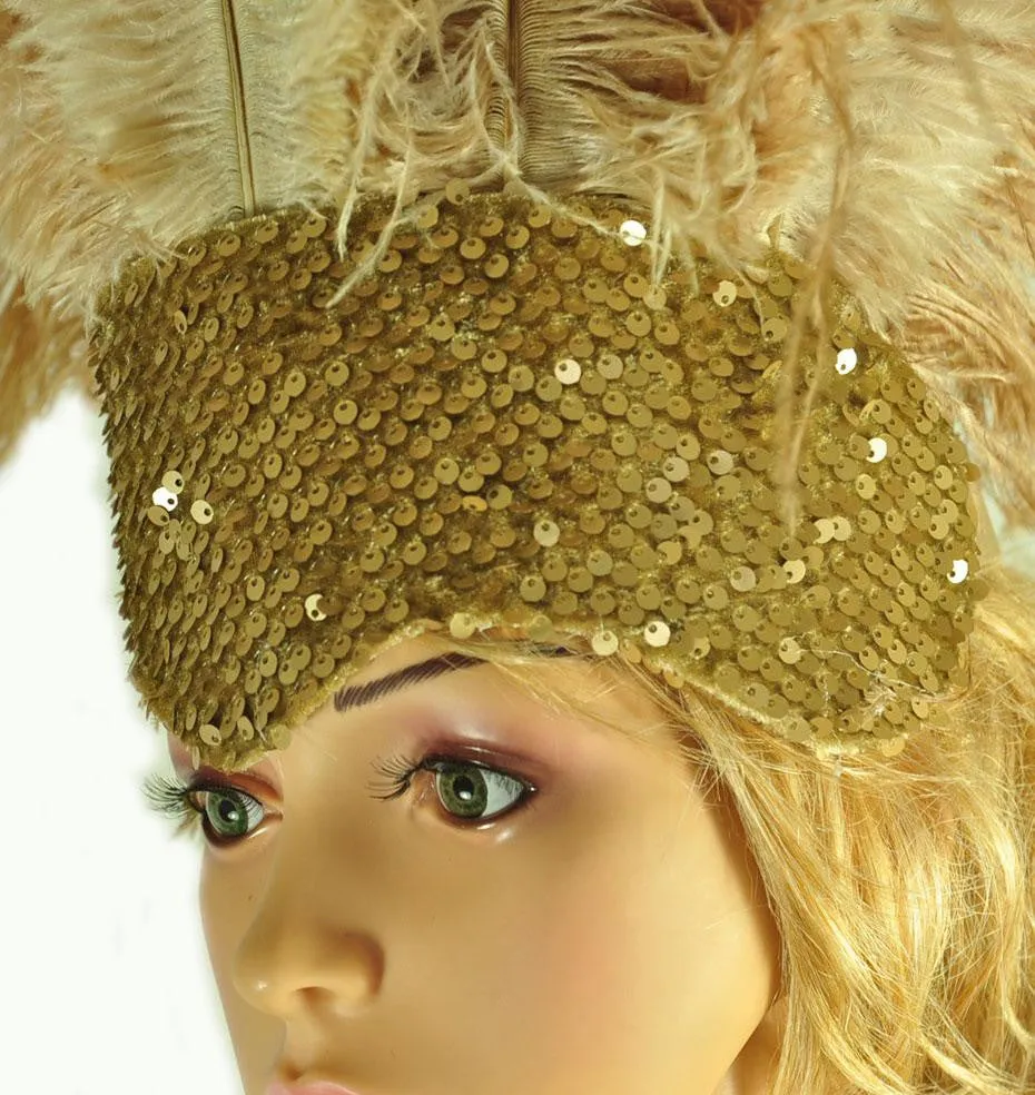 Wheat Showgirl Open Face Ostrich feather Headdress