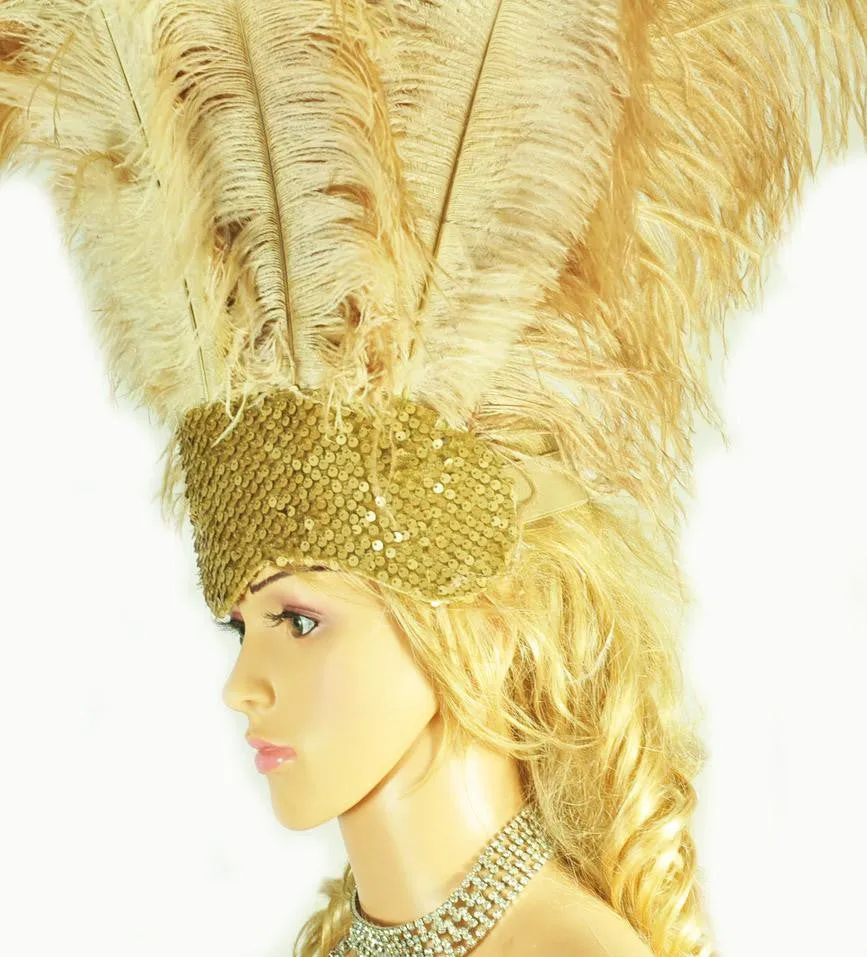 Wheat Showgirl Open Face Ostrich feather Headdress